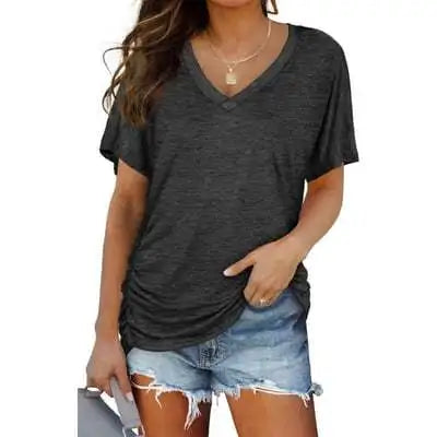 Soft V-Neck Dolman Loose Fit T-Shirt with Side Ruching