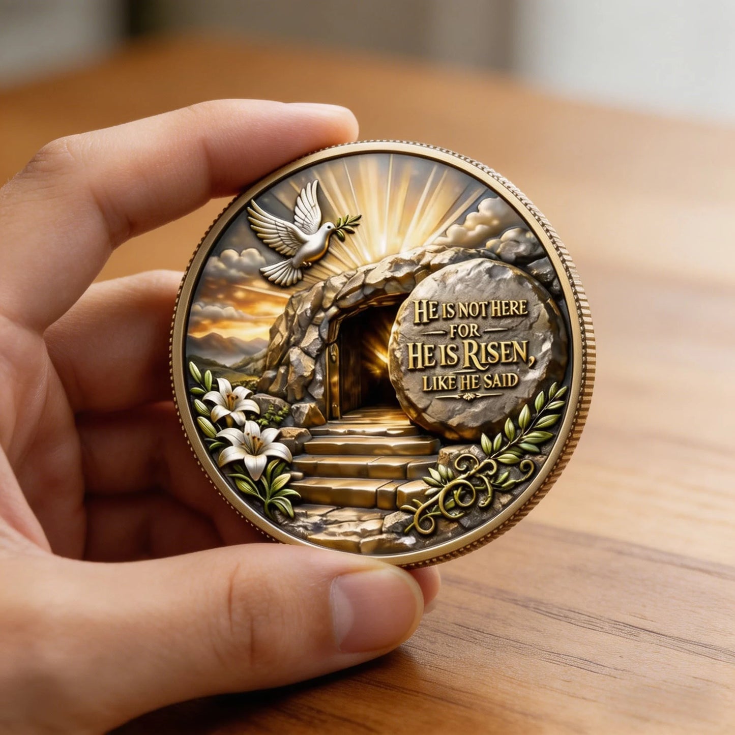 Religious Christian Themed Commemorative Coin 3D Embossed Jesus & Cross Design Collectible Souvenir