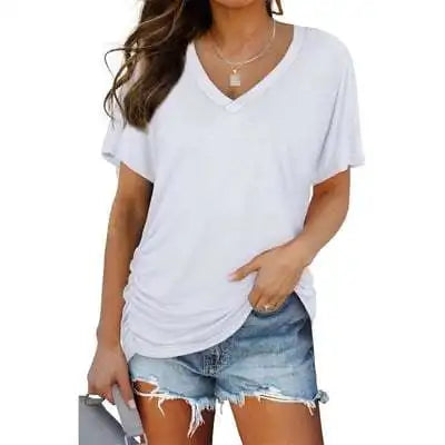 Soft V-Neck Dolman Loose Fit T-Shirt with Side Ruching