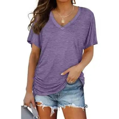 Soft V-Neck Dolman Loose Fit T-Shirt with Side Ruching