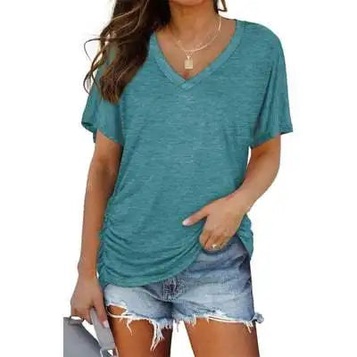 Soft V-Neck Dolman Loose Fit T-Shirt with Side Ruching
