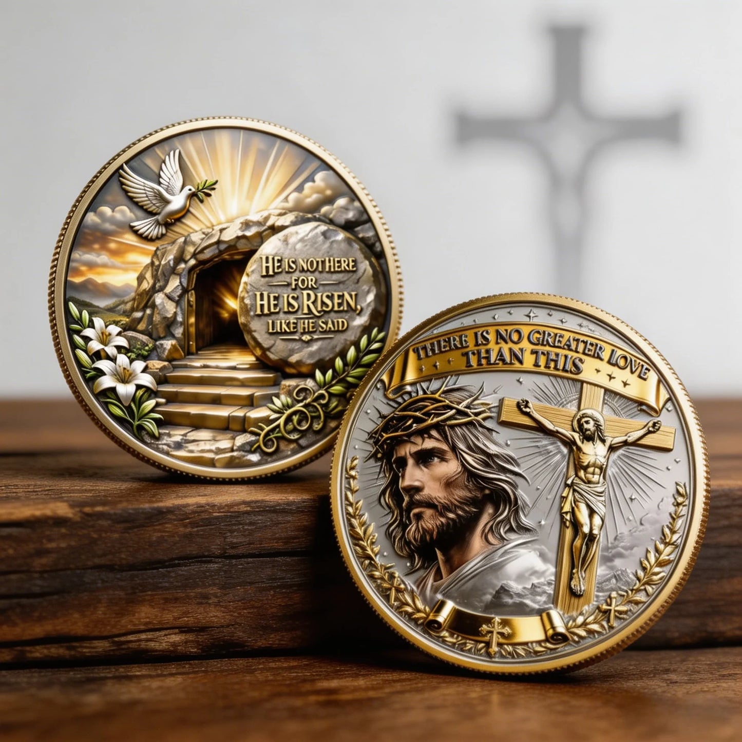 Religious Christian Themed Commemorative Coin 3D Embossed Jesus & Cross Design Collectible Souvenir