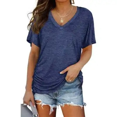 Soft V-Neck Dolman Loose Fit T-Shirt with Side Ruching