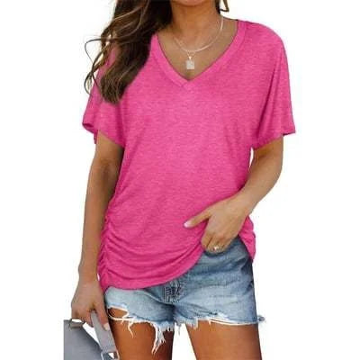 Soft V-Neck Dolman Loose Fit T-Shirt with Side Ruching