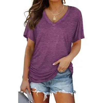 Soft V-Neck Dolman Loose Fit T-Shirt with Side Ruching