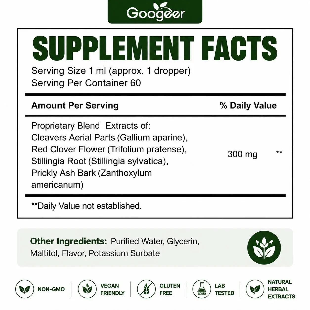 Googeer Lymphatic Drainage Herbal Drops with Uncaria Rhynchophylla and Red Clover, 60 Ml Bottle, 1 Ml Daily Use for Adults