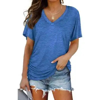 Soft V-Neck Dolman Loose Fit T-Shirt with Side Ruching